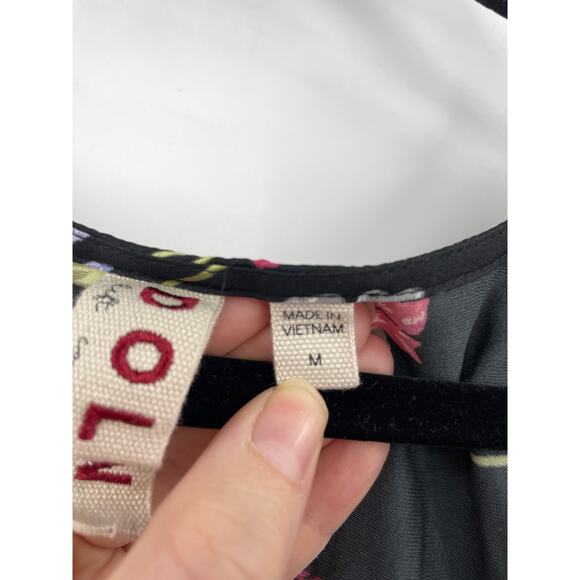 Anthropologie Shirt Womens Medium Top Cherrie Babydoll Black Multi Floral Dolan - Picture 5 of 7